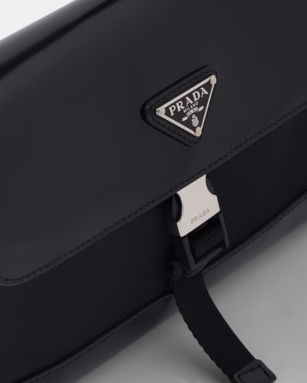 Re-Nylon and leather shoulder bag